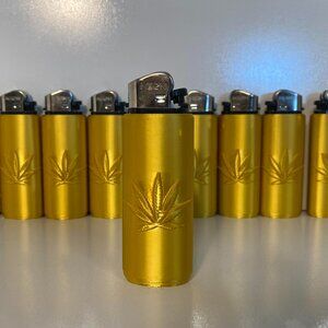 3 Custom Pot Leaf Sleeve with Lighter: Gd-S3 (Gold Finish)